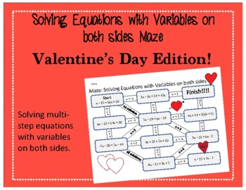 Preview of Maze: Solving Equations with Variables on both sides - Valentine's Day Themed