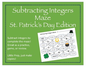 Preview of Maze: Subtracting Integers (St. Patrick's day Edition)