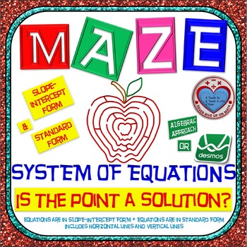 Preview of Maze - System of Equations: Is the Point a Solution? (Algebraic Approach or ...)