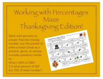 Preview of Maze: Working with Percents (Thanksgiving Edition)