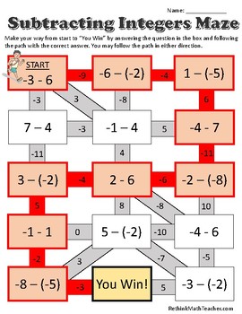 maze worksheets adding subtracting mult and div