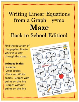 Preview of Maze: Writing Equations from Graphs: y = mx (Back to school themed)