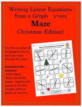 Preview of Maze: Writing Equations from Graphs: y = mx (Christmas themed)