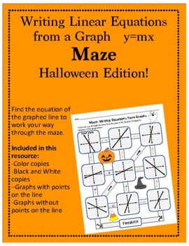 Preview of Maze: Writing Equations from Graphs: y = mx (Halloween Themed)