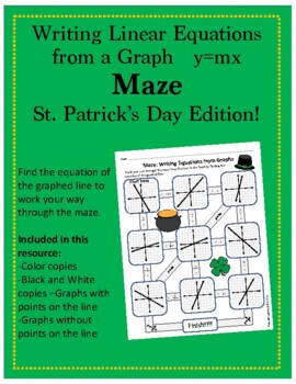 Preview of Maze: Writing Equations from Graphs: y = mx (St. Patrick's Day Themed)