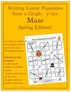 Preview of Maze: Writing Equations from Graphs: y = mx (Thanksgiving Themed)