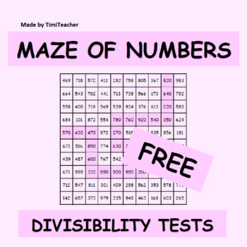 Preview of Maze of Numbers, Multiplication, Divisibility, Printable Workseets