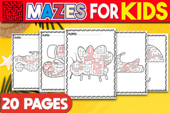 Preview of Mazes Puzzle Book for Kids & Solutions Butterfly, Whale, Truck, Mosquito, Yacht