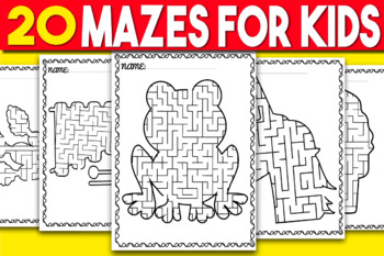 Preview of Mazes Puzzle Book for Kids & Solutions Dolphin, Pumpkin, Icecream, Frog, Carrot