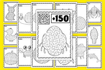 Preview of Mazes Puzzle Book with Solutions, vehicles, Animals, Fruits, Insects, Pumpkin