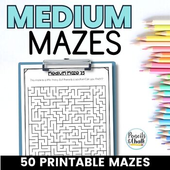 Preview of Printable Mazes for Early Finishers Activities - 50 Medium Maze Puzzles
