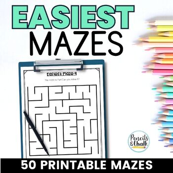 Preview of Printable Mazes for Early Finishers Activities - 50 Very Easy Maze Puzzles