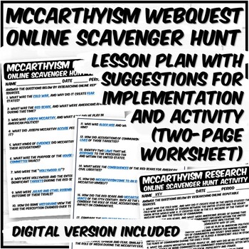 Preview of McCarthyism Webquest with Digital Option