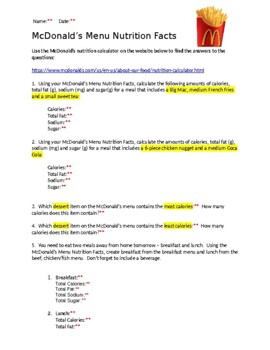 Mcdonalds Menu Worksheets Teaching Resources Tpt