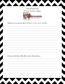 Preview of McFarland USA Movie Review Printable Worksheet