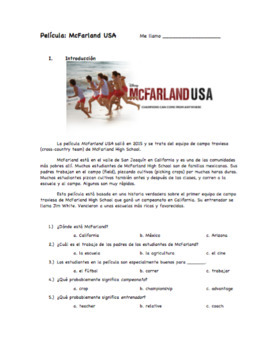 McFarland USA Spanish Movie Question Guide/Packet by Jennifer Elizabeth