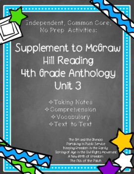 Preview of McGraw Hill 4th Gr. Anthology Unit 3 Digital/Pr No Prep, Note Taking w/Questions