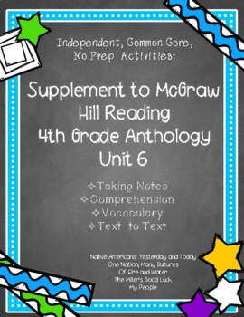 Preview of McGraw Hill 4th Gr. Anthology Unit 6 Digital/Pr No Prep, Note Taking w/Questions
