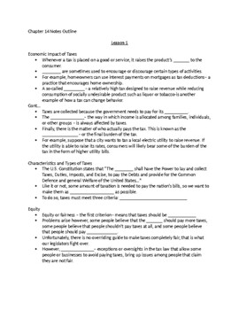 Preview of McGraw Hill Chapter 14 "Taxes" Outline Notes
