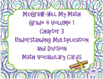 Preview of McGraw-Hill My Math Grade 4 Volume 1 Chapter 3 Math Vocabulary Cards