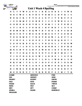 McGraw Hill Reading Wonders 4th Grade Unit 1 Week 4 Spelling Word Search