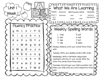 Preview of McGraw-Hill Reading Wonders First Grade Homework (Unit 1)