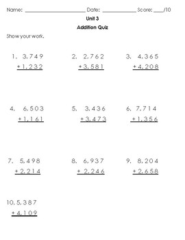 mcgraw hill reveal math 3rd grade unit 3 addition quiz tpt