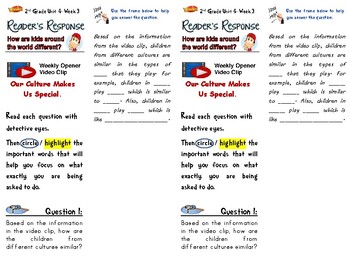 Preview of McGraw-Hill Wonders -Unit 4 Week 3-Reader's Response (2nd Grade)