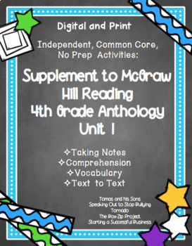 Preview of McGraw Hill 4th Gr. Anthology Unit 1 Digital/Pr No Prep, Note Taking w/Questions