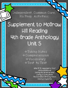 Preview of McGraw Hill 4th Gr. Anthology Unit 5 Digital/Pr No Prep, Note Taking w/Questions