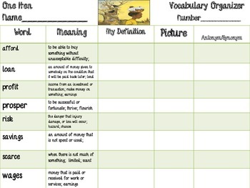 Preview of 5th - One Hen Vocabulary Organizer