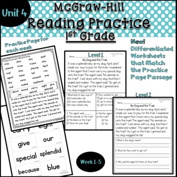 Preview of McGraw Hill Wonders First Grade Practice Pages Unit 4 Weeks 1-5