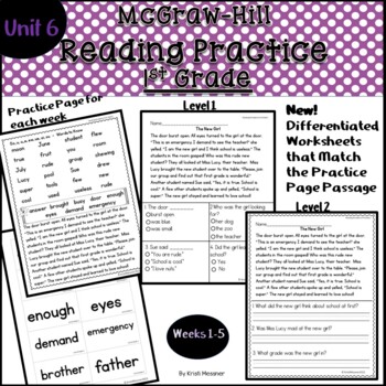 Preview of McGraw Hill Wonders First Grade Practice Unit 6 Weeks 1-5