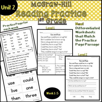 Preview of McGraw Hill Wonders First Grade Practice Unit 2 Week 1-5