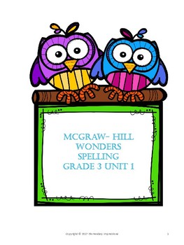 Preview of McGraw Hill Wonders Grade 3 Unit 1 Week 1 Spelling Journal