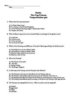 Preview of McGraw-Hill Wonders Reading 4th gr Ranita frog princess comprehension & voc test