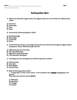 Preview of McGraw-Hill Wonders Reading 4th grade Earthquakes comprehension test vocab test.