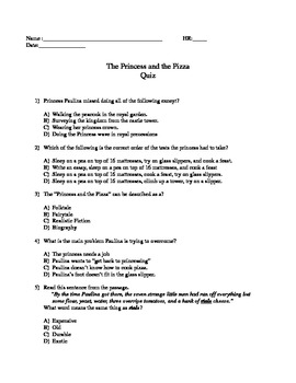 Preview of McGraw-Hill Wonders Reading 4th grade Princess and the Pizza Comprehension test.