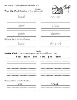 McGraw-Hill: Wonders Unit 6 Spelling Homework by Little Learning Adventures