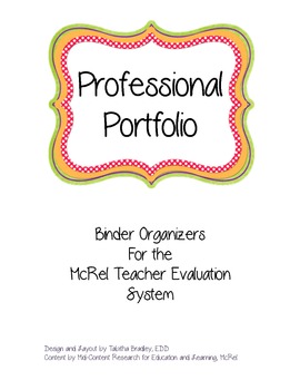 Preview of McRel Teacher Evalution Portfolio Binder Organizers