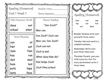 Preview of Mcgraw-Hill Reading Wonders First Grade Weekly Homework (Unit 1)