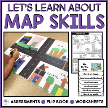 Preview of Map Skills Worksheet First Grade Me On The Map Activities Kindergarten 2nd Grade