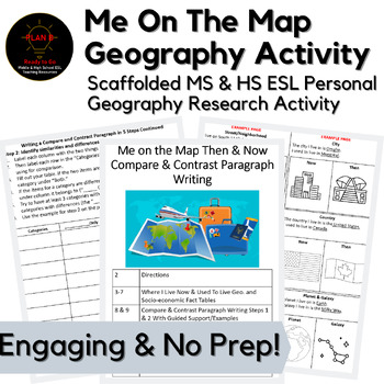 Preview of Me On The Map Middle & High School ESL Personal Geography Research Activity