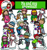 Me and my snowman- Kids with snowmen clip art