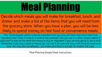 Preview of Meal Plan Easy Calculation Google Sheets for FACS, SpED, Life Skills, Transition