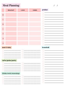 21 Day Meal Planner & Food List 3 Page Bundle for 1200-1499 Calorie Plan:  Includes EDITABLE Meal Planner and Shopping List 