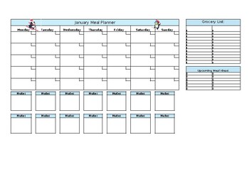 Preview of Meal Planning Calendar - Excel Spreadsheet