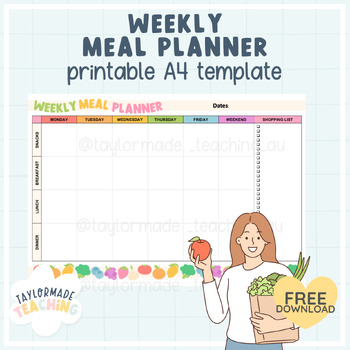 Preview of Weekly Meal Planner Template | Teacher Wellbeing