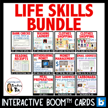Preview of Meal prep, money management, shopping, and chores Life Skills Bundle Boom™ Cards