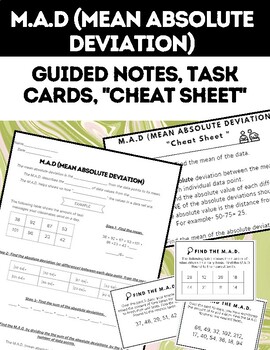 Preview of Mean Absolute Deviation (Guided Notes, Task Cards, Step by Step 'Cheat Sheet')